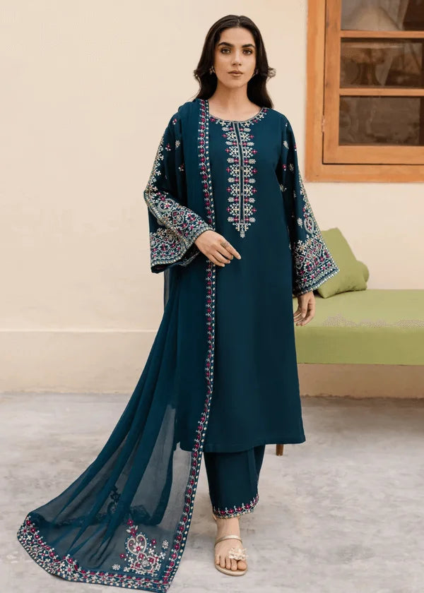 3 Piece Unstitched Heavy Embroidered Lawn Suit with Four-sided Embroidered Chiffon Dupatta