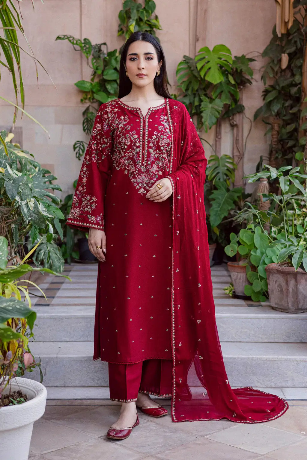 3 Piece Unstitched Heavy Embroidered Lawn Suit with Heavy Embroidered Chiffon Dupatta