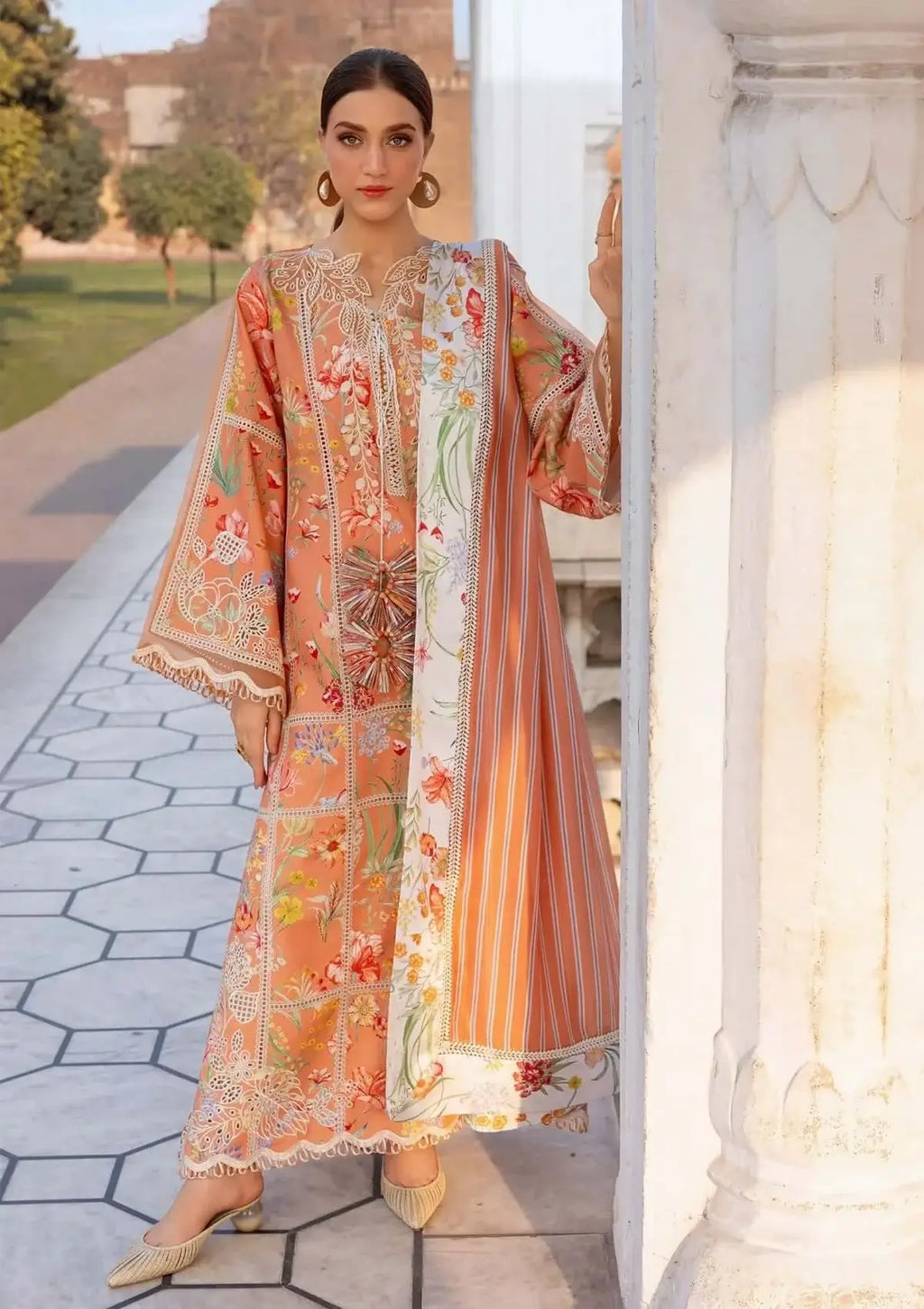 3 Piece Unstitched Heavy Embroidered Lawn Suit with Printed Lawn Dupatta