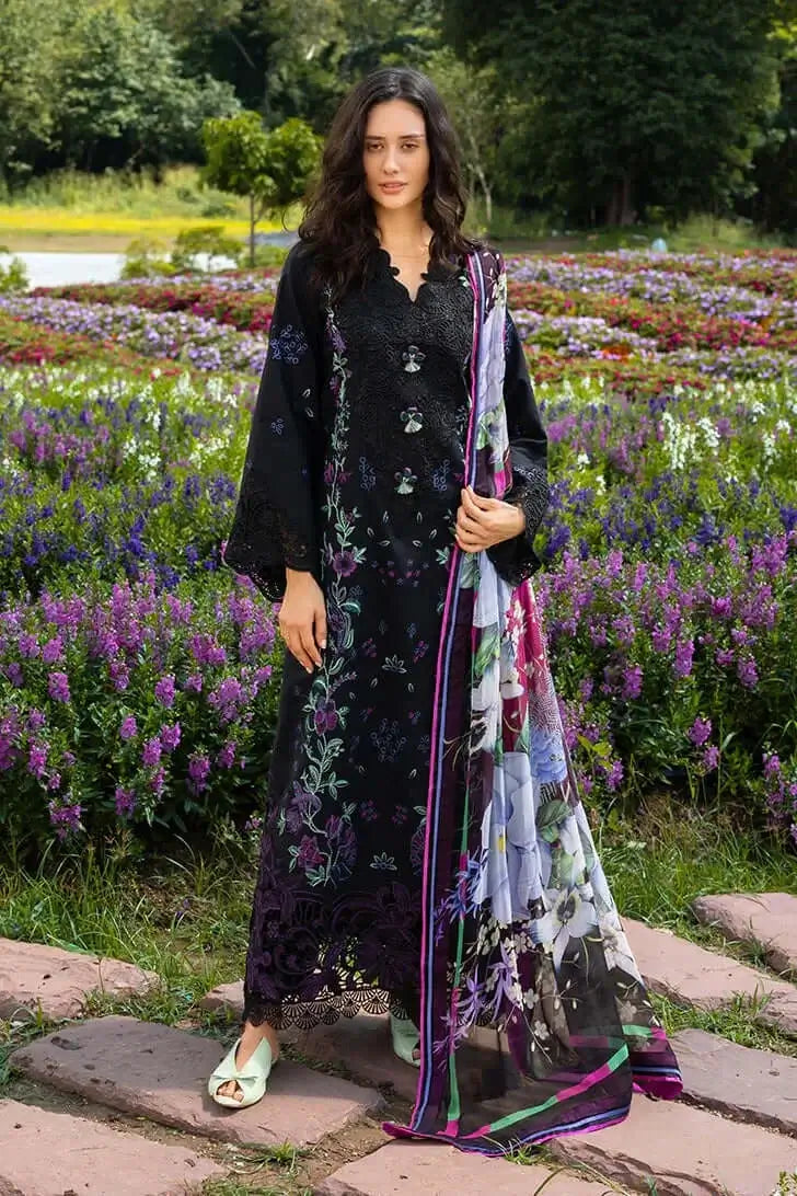 3 Piece Unstitched Heavy Embroidered Chickan Kari Lawn Suit with Fine Printed Silk Dupatta