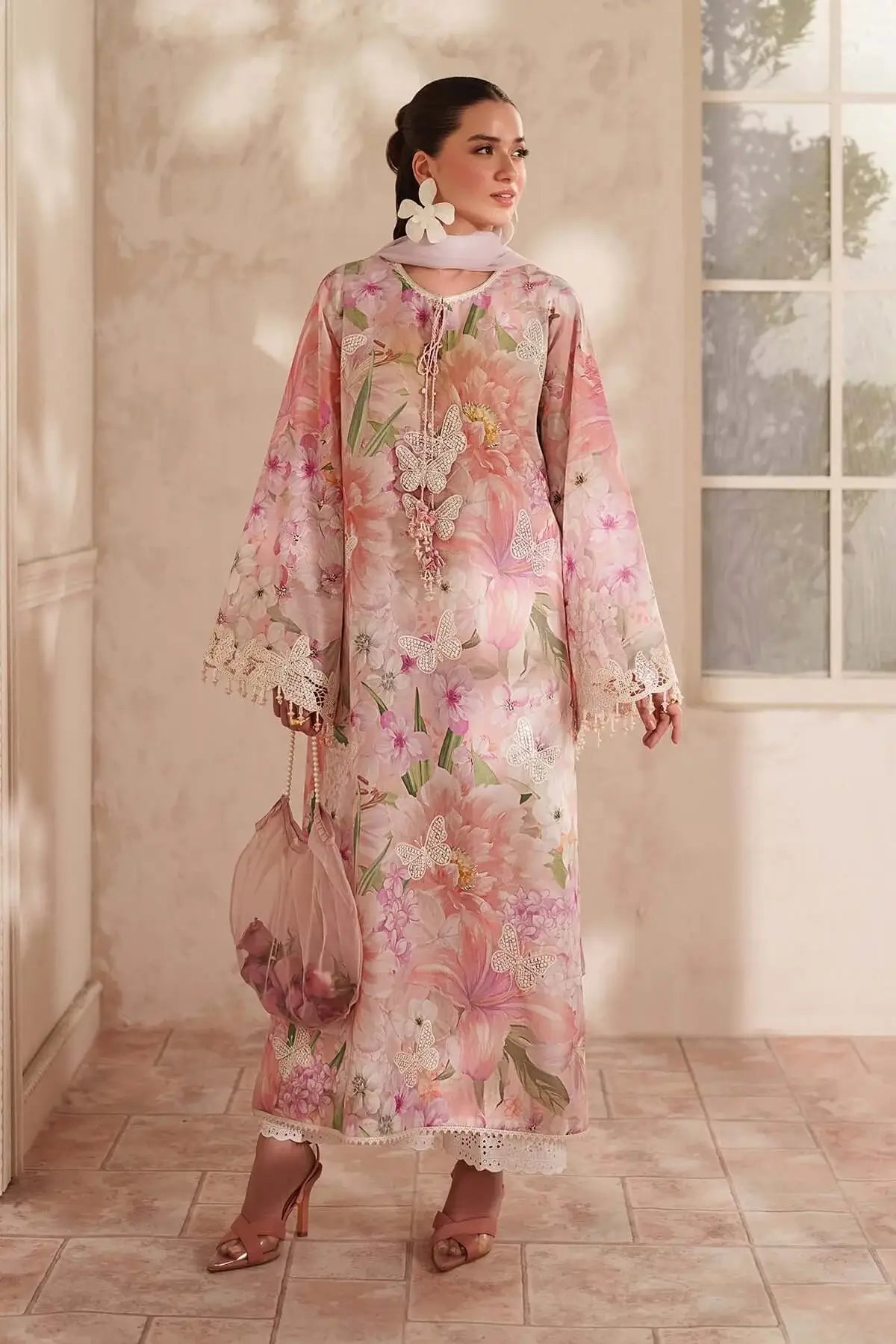 3 Piece Unstitched Embroidered Lawn Suit with Printed Lawn Dupatta