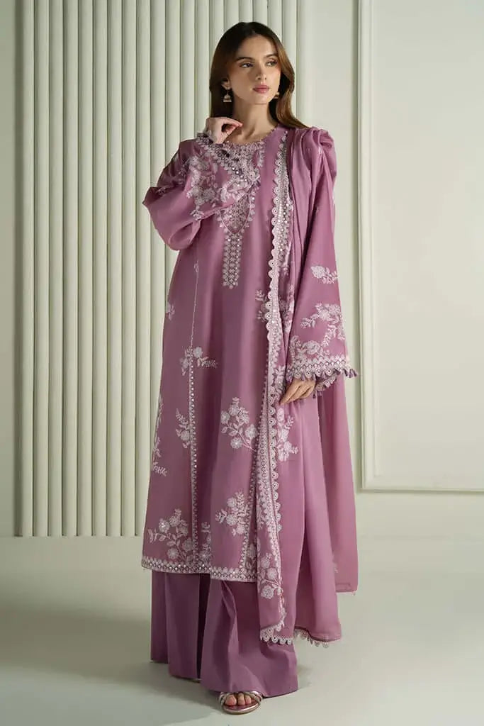 3 Piece Unstitched Heavy Embroidered Lawn Suit with Four-sided Embroidered Chiffon Dupatta