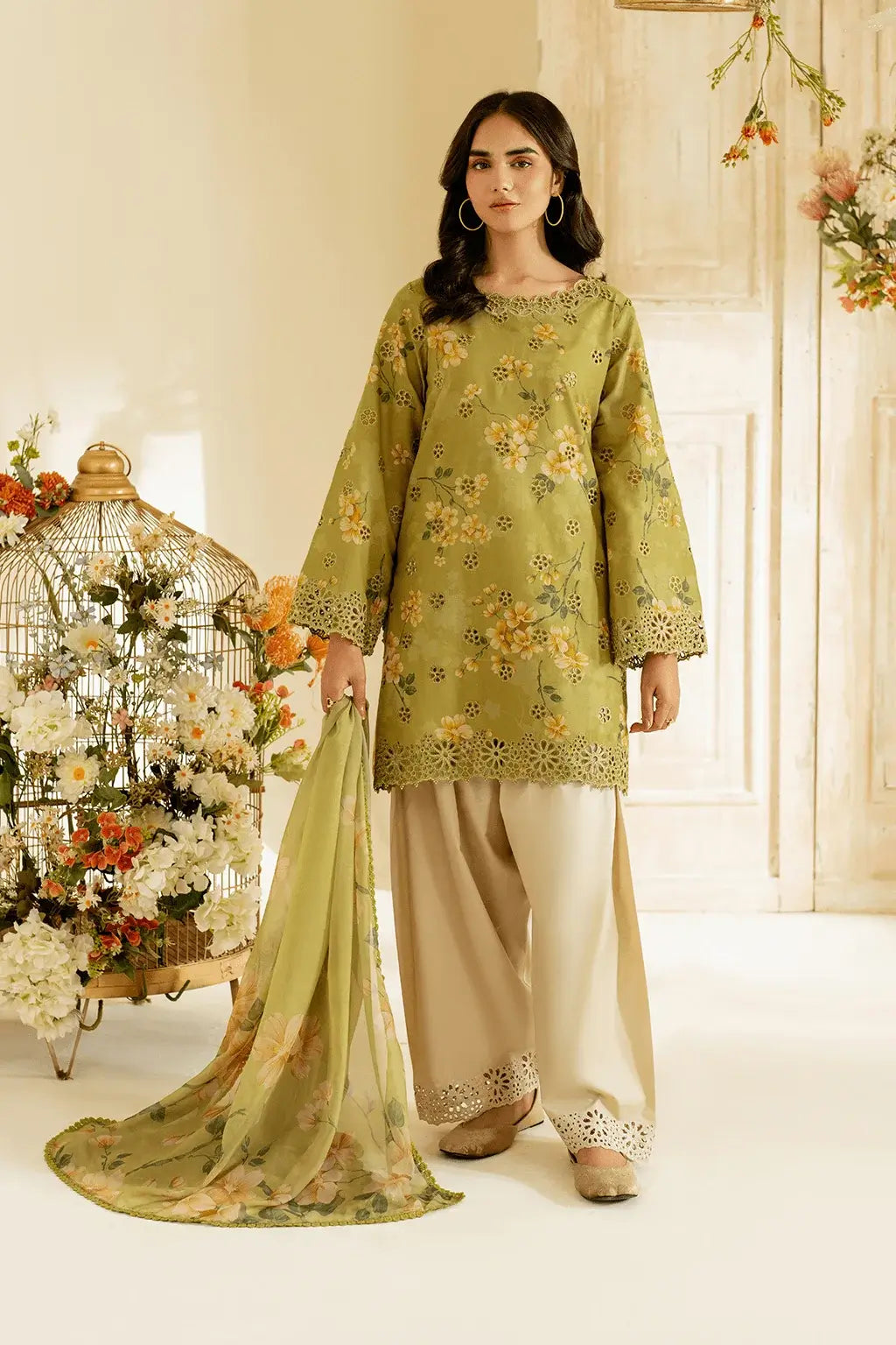 3 Piece Unstitched Printed Embroidered Lawn Suit with Printed Lawn Dupatta