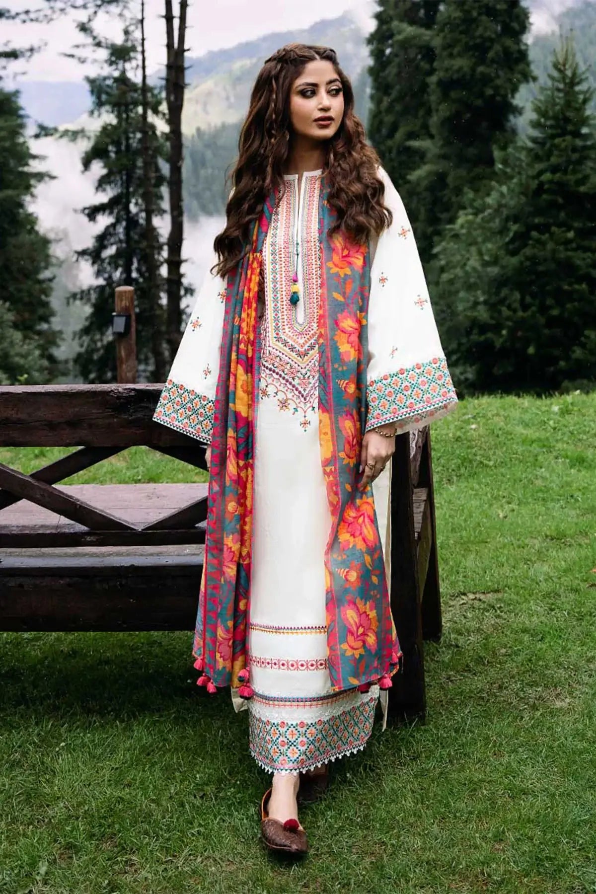 3 Piece Unstitched Heavy Embroidered Lawn Suit with Fine Printed Lawn Dupatta