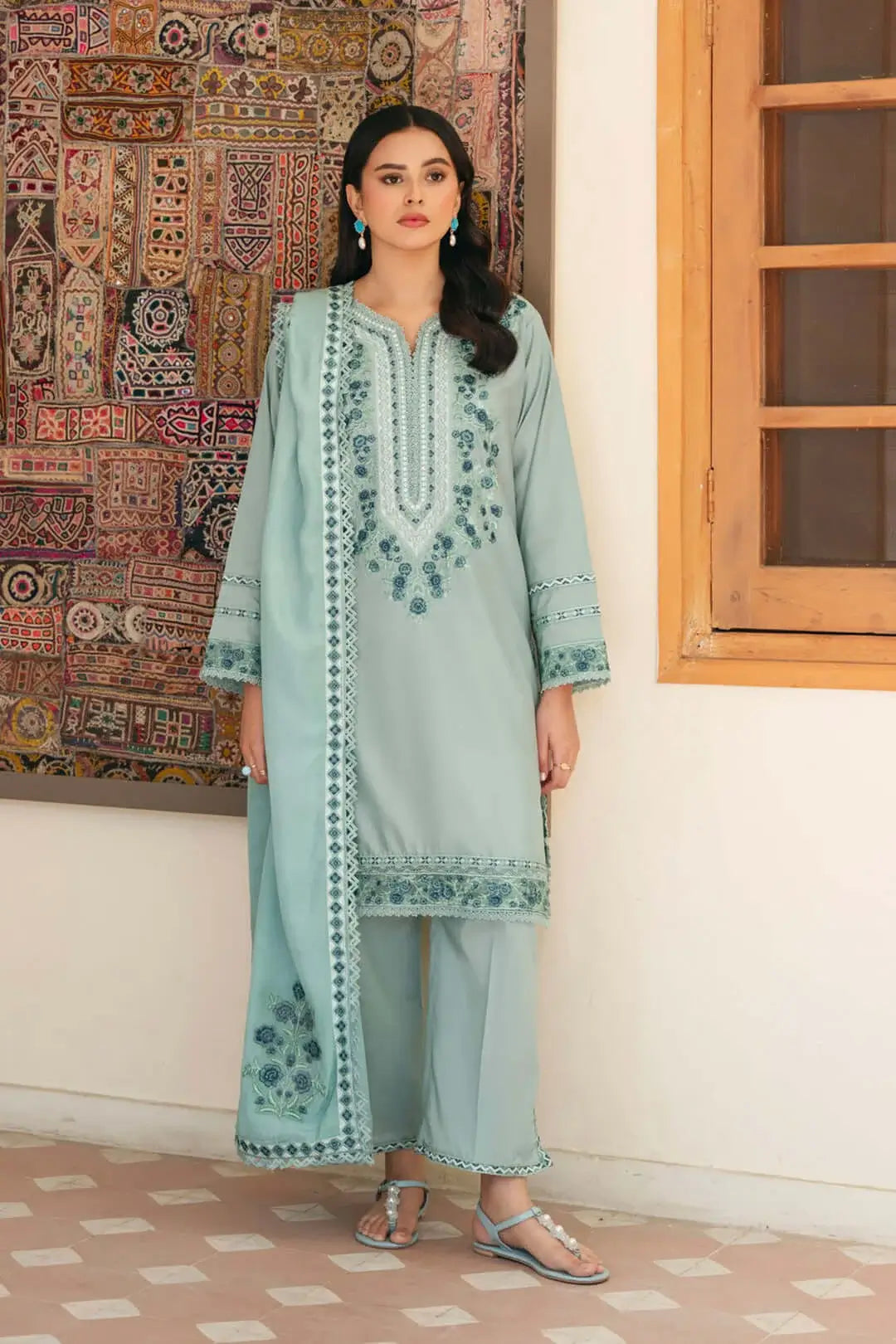 3 Piece Unstitched Heavy Embroidered Lawn Suit with Four-sided Embroidered Lawn Dupatta