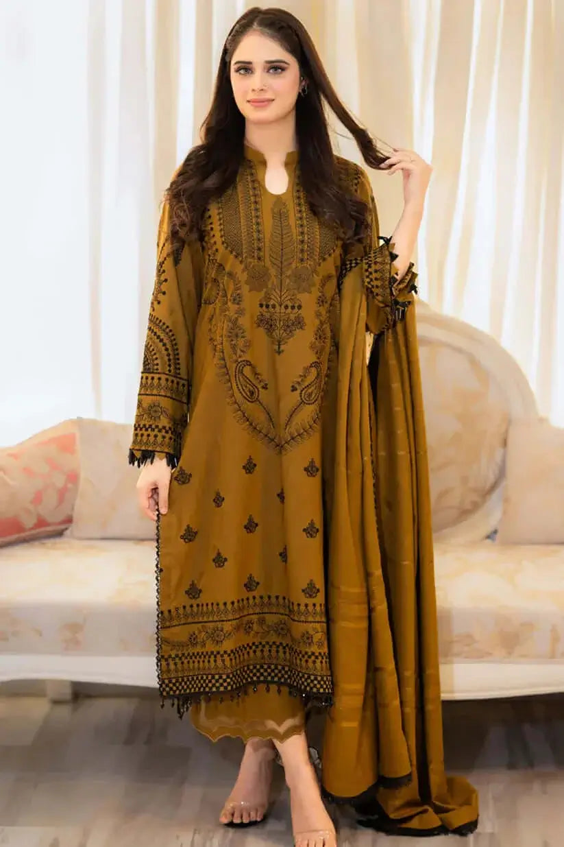 3 Piece Unstitched Heavy Embroidered Lawn Suit with Four-sided Embroidered Lawn Dupatta