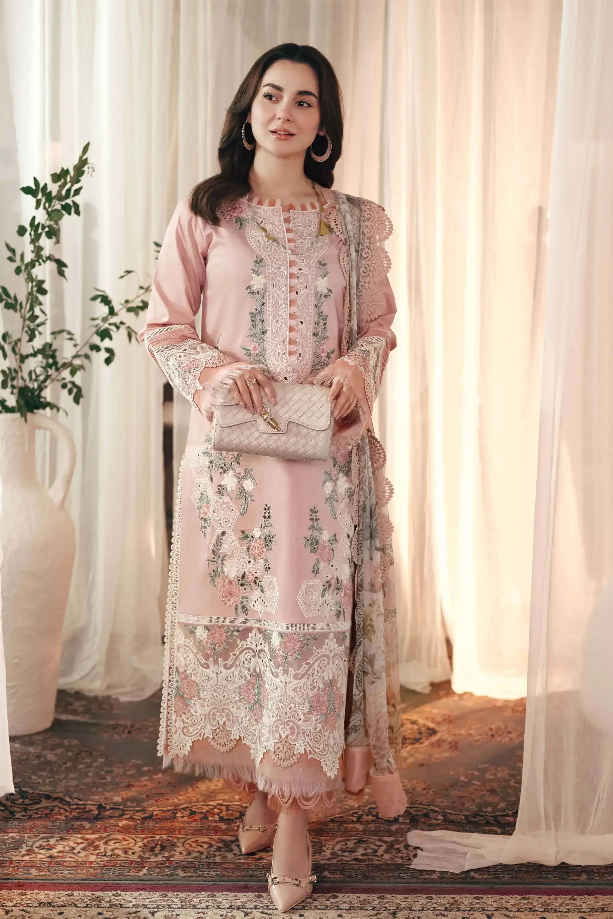 3 Piece Unstitched Heavy Embroidered Lawn Suit with Four-sided Embroidered Silk Dupatta