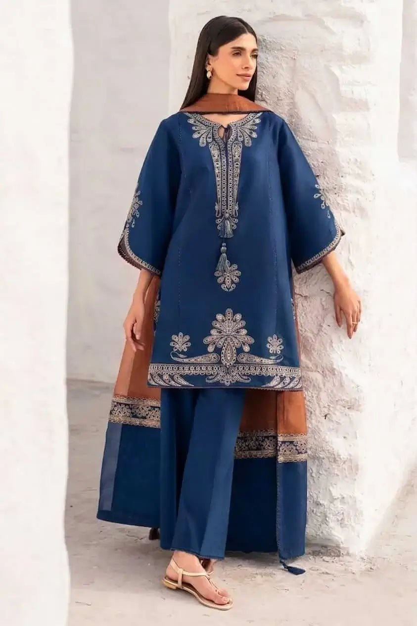 3 Piece Unstitched Heavy Embroidered Lawn Suit with Four-sided Embroidered Chiffon Dupatta