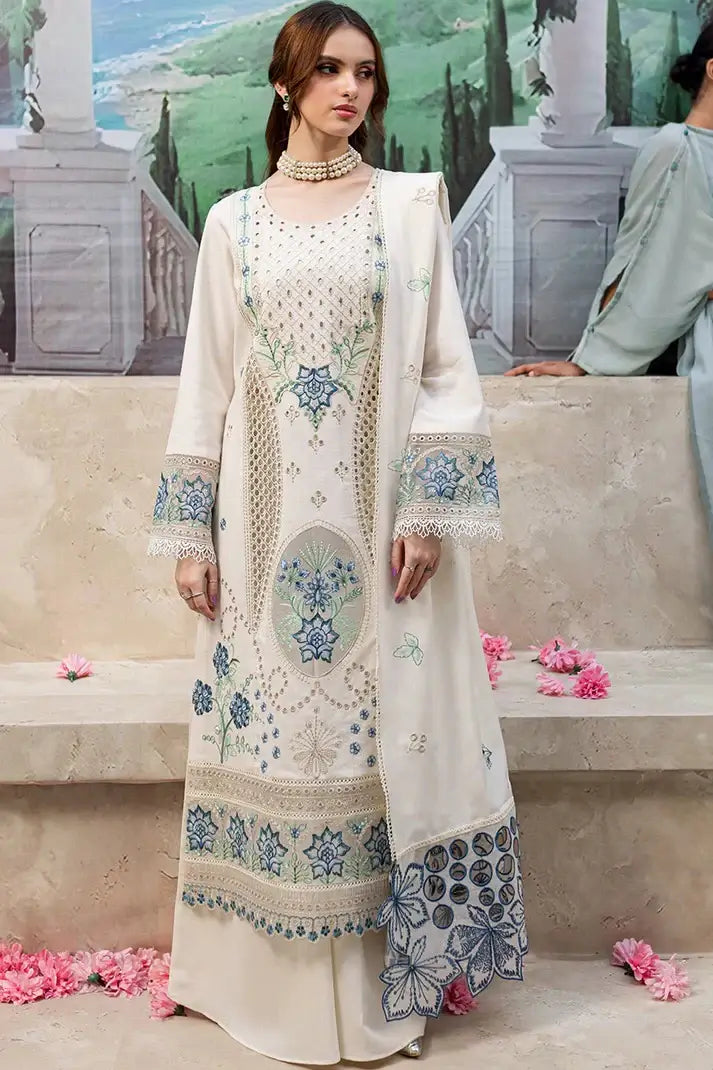 3 Piece Unstitched Heavy Embroidered Chickan Kari Lawn Suit with Four-sided Embroidered Lawn Dupatta