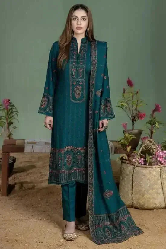 3 Piece Unstitched Heavy Embroidered Lawn Suit with Four-sided Embroidered Lawn Dupatta
