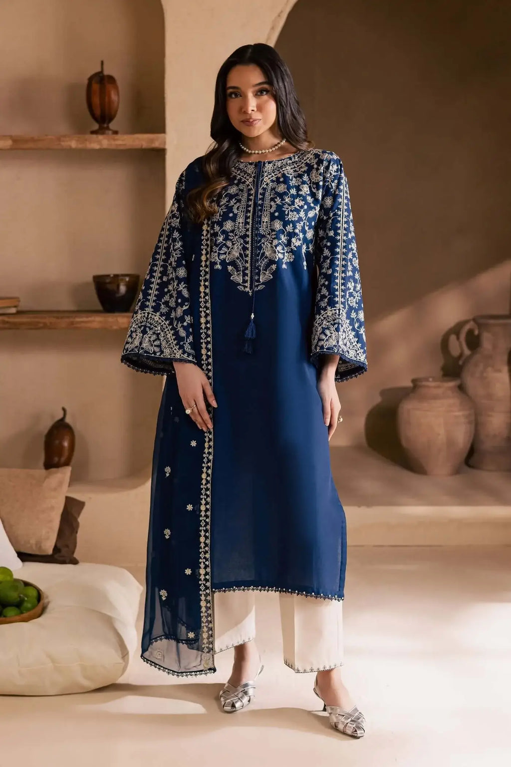 3 Piece Unstitched Heavy Embroidered Lawn Suit with Heavy Embroidered Chiffon Dupatta