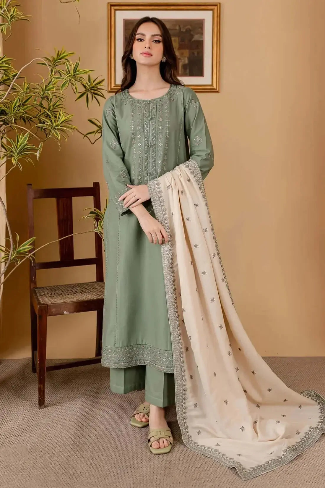 3 Piece Unstitched Heavy Embroidered Lawn Suit with Embroidered Lawn Dupatta