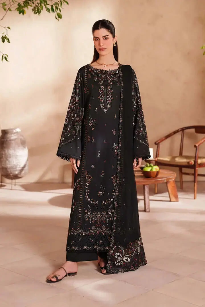 3 Piece Unstitched Heavy Embroidered Chickan Kari Lawn Suit with Four-sided Embroidered Chiffon Dupatta