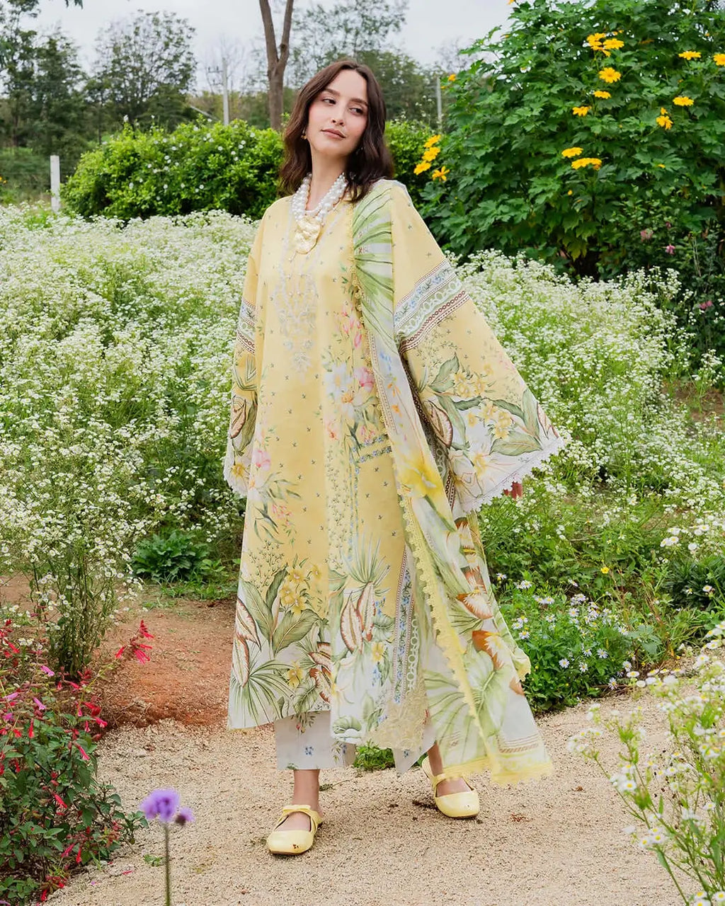 3 Piece Unstitched Printed Embroidered Lawn Suit with Printed Lawn Dupatta
