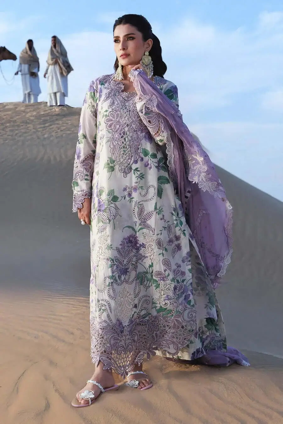 3 Piece Unstitched Heavy Embroidered Lawn Suit with Four-sided Embroidered Cotton Net Dupatta