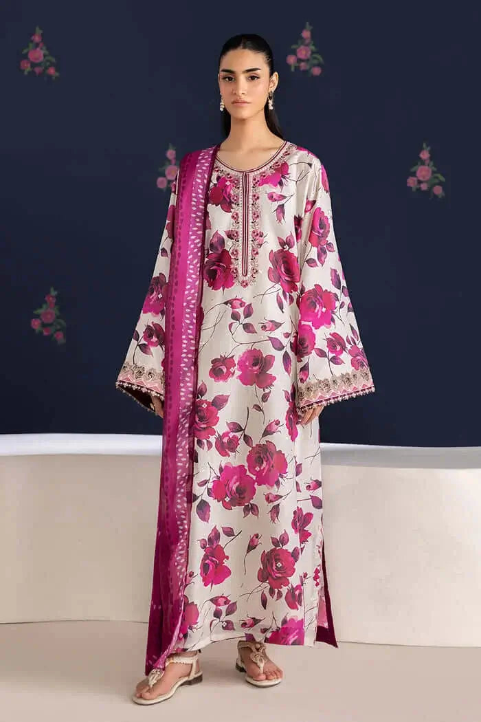 3 Piece Unstitched Printed Embroidered Lawn Suit with Printed Lawn Dupatta