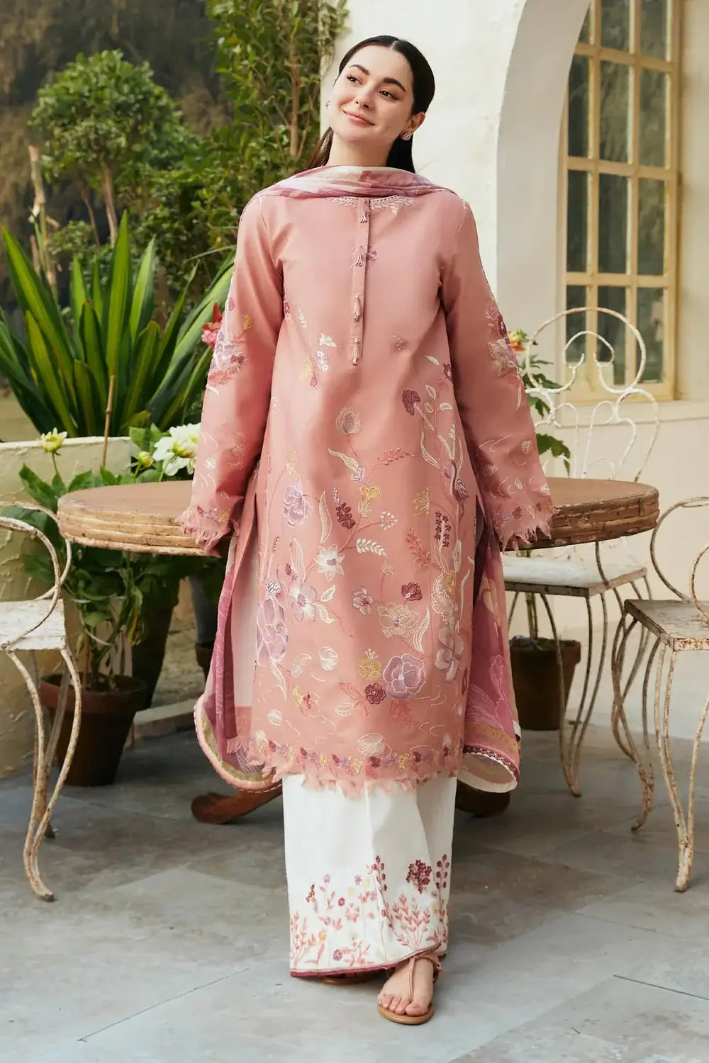 3 Piece Unstitched Heavy Embroidered Lawn Suit with Printed Lawn Dupatta