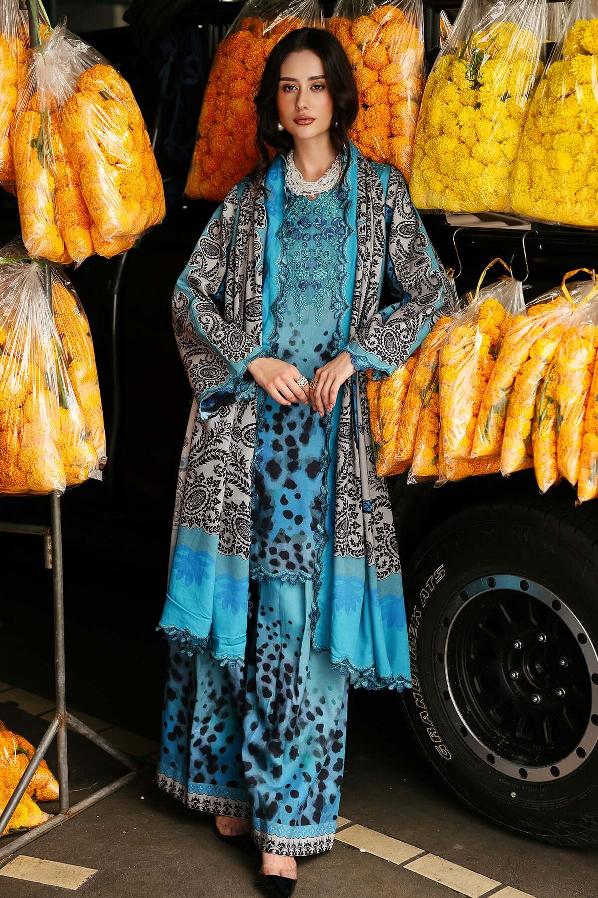 3 Piece Unstitched Embroidered Khaddar Suit with Printed Khaddar Shawl