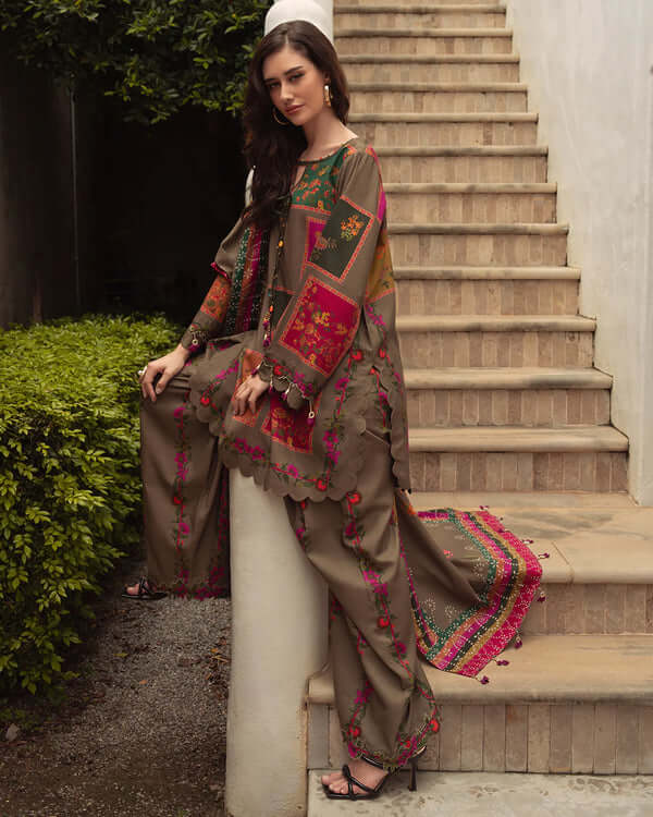 3 Piece Unstitched Digital Printed Khaddar Suit with Printed Khaddar Shawl