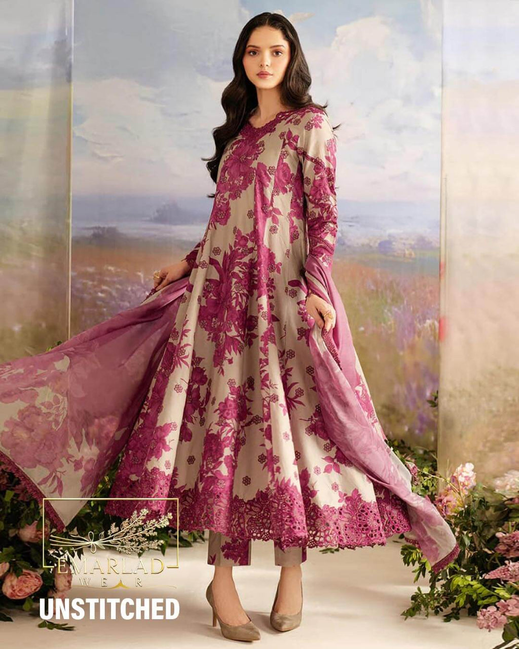 3 Piece Unstitched Embroidered Khaddar Suit with Printed Khaddar Shawl