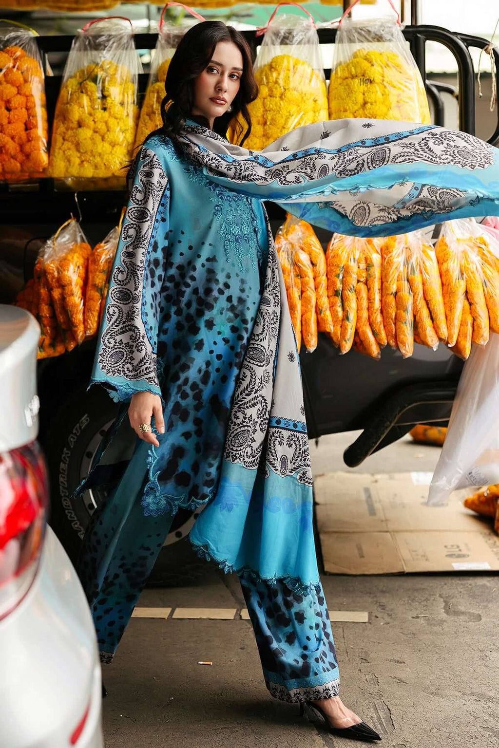 3 Piece Unstitched Embroidered Khaddar Suit with Printed Khaddar Shawl