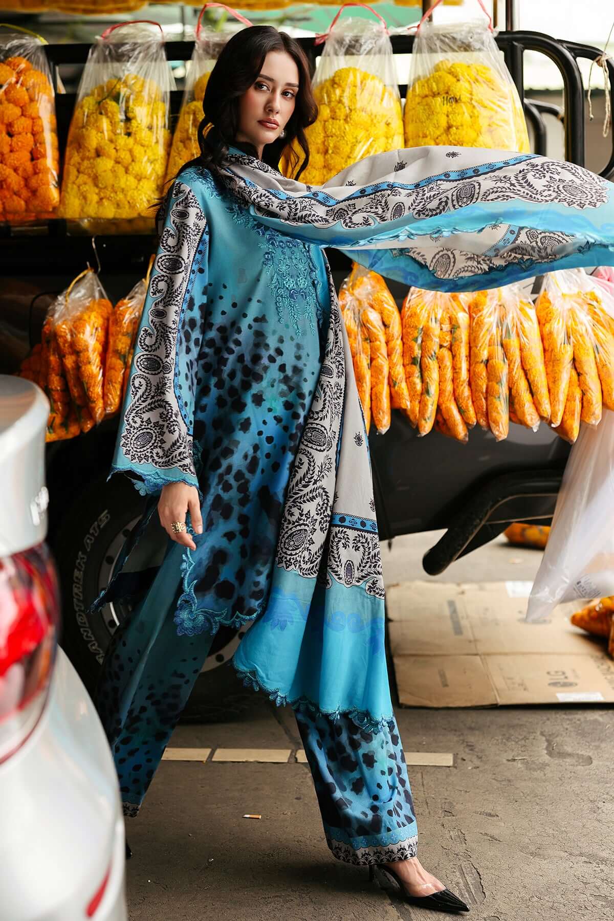 3 Piece Unstitched Embroidered Khaddar Suit with Printed Khaddar Shawl