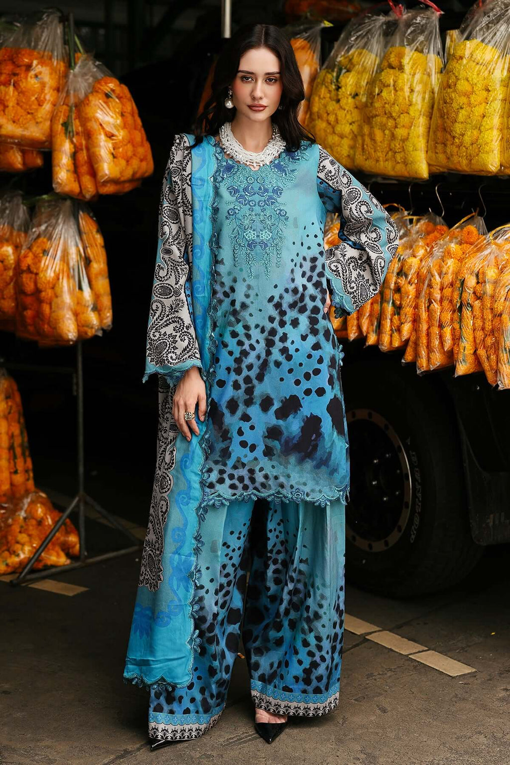 3 Piece Unstitched Embroidered Khaddar Suit with Printed Khaddar Shawl