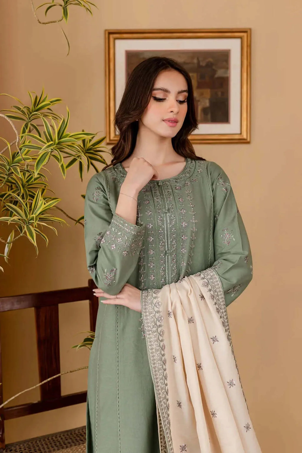 Dhan Design 3 Piece Unstitched Heavy Embroidered Dhanak Suit with Embroidered Dhan ...