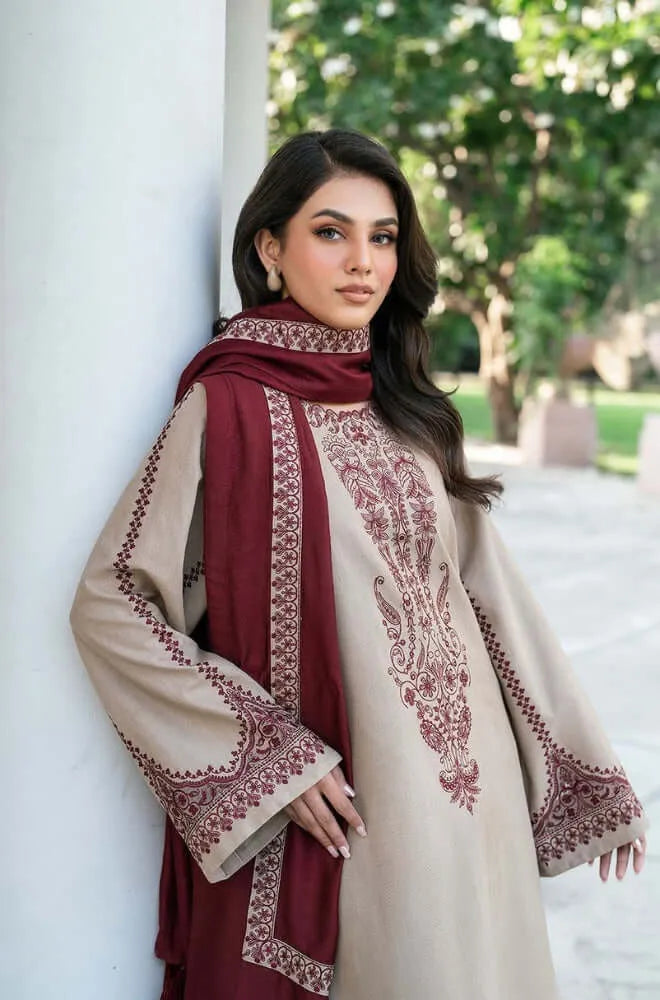 Dhan Design 3 Piece Unstitched Heavy Embroidered Dhanak Suit with Embroidered Dhan ...