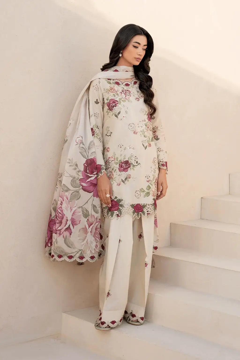 3 Piece Unstitched Embroidered Khaddar Suit with Printed Khaddar Dupatta
