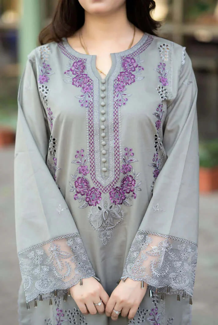 3 Piece Unstitched Heavy Embroidered Dhanak Suit with Embroidered Dhanak Wool Shawl