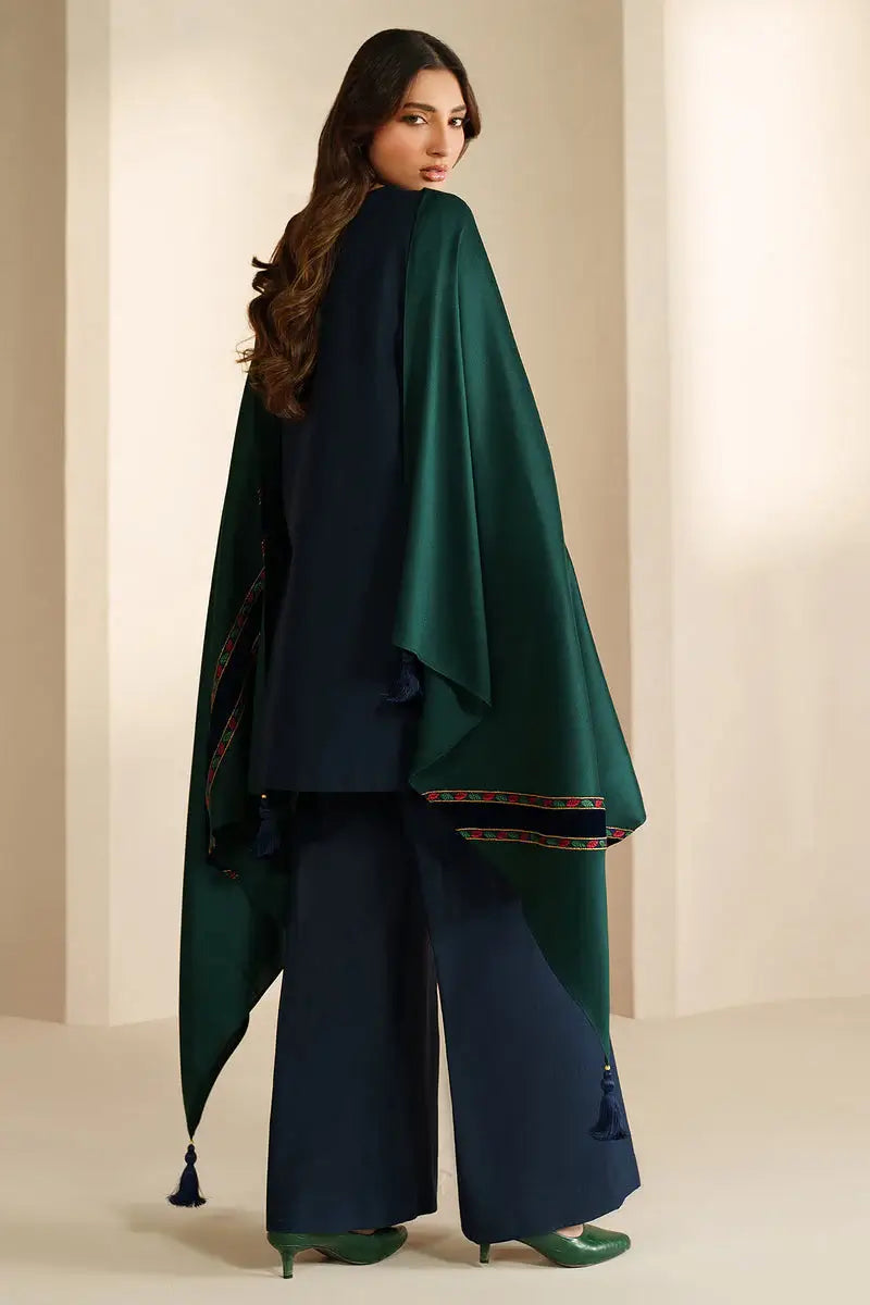 3 Piece Unstitched Heavy Embroidered Dhanak Suit with Embroidered Dhanak Shawl