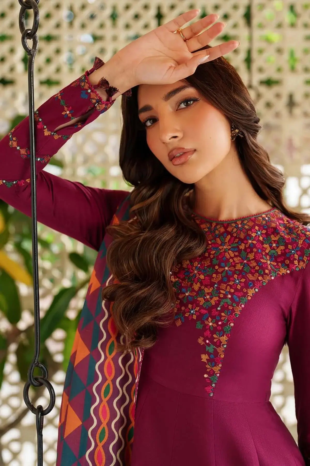 3 Piece Unstitched Heavy Embroidered Dhanak Suit with Printed Woolen Shawl