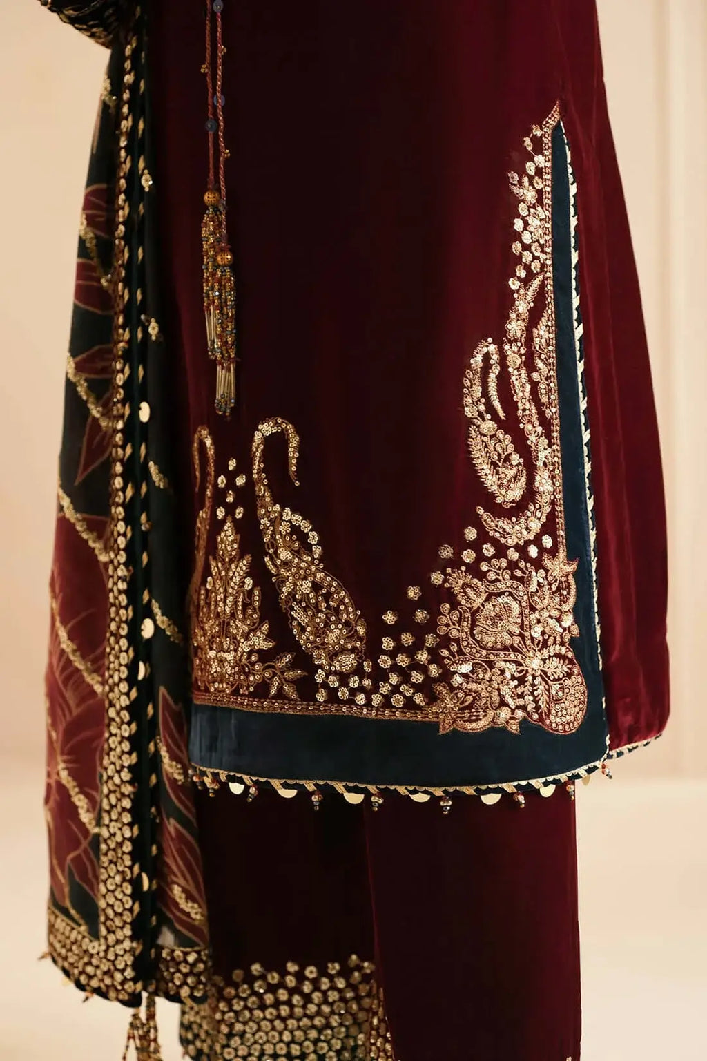 3 Piece Unstitched Heavy Embroidered Velvet Suit with Heavy Embroidered Organza Dupatta