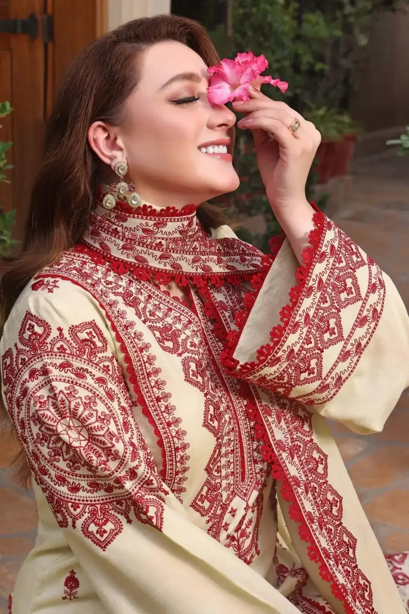 3 Piece Unstitched Heavy Embroidered Dhanak Suit with Embroidered Dhanak Wool Shawl