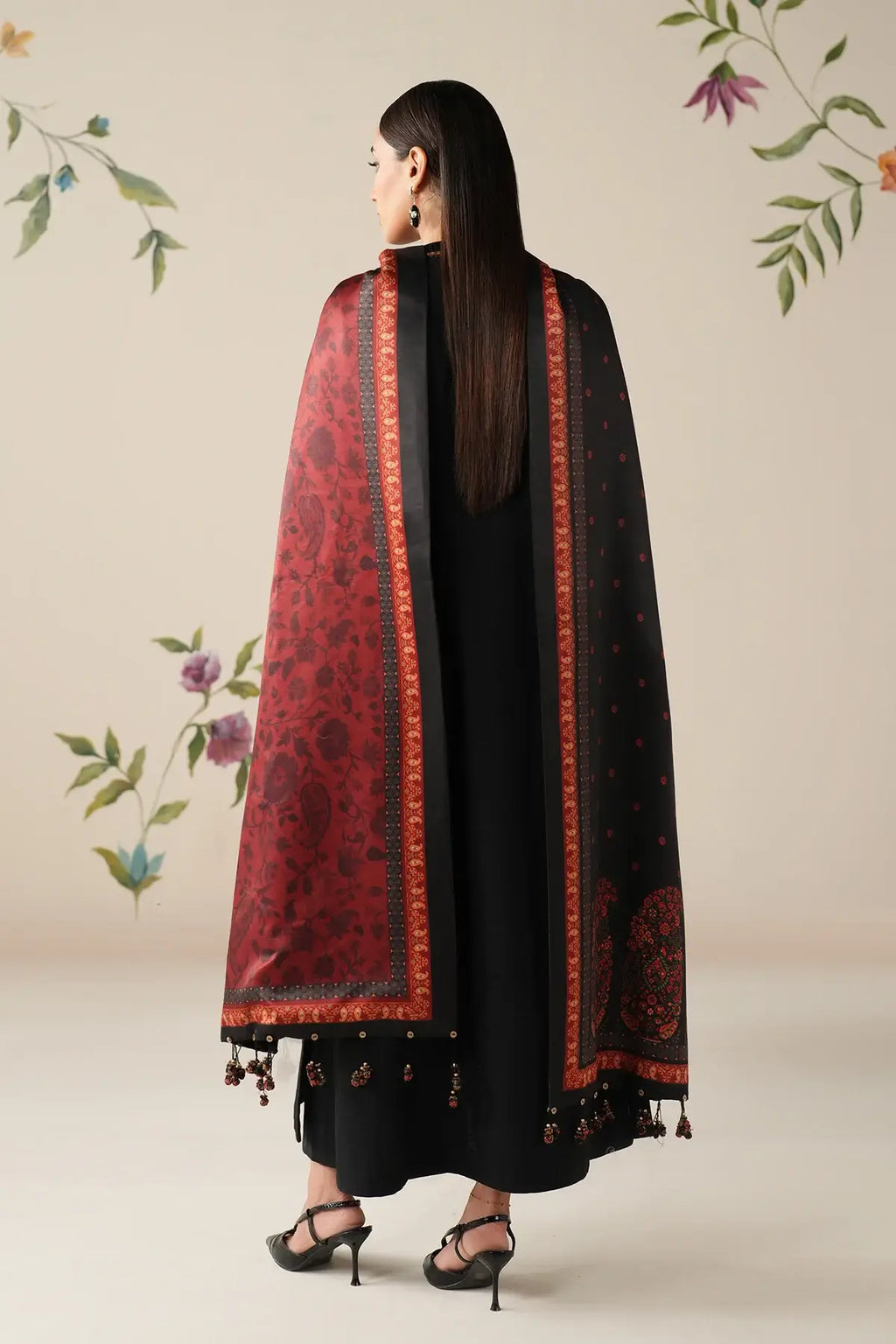 3 Piece Unstitched Heavy Embroidered Dhanak Suit with Printed Woolen Shawl