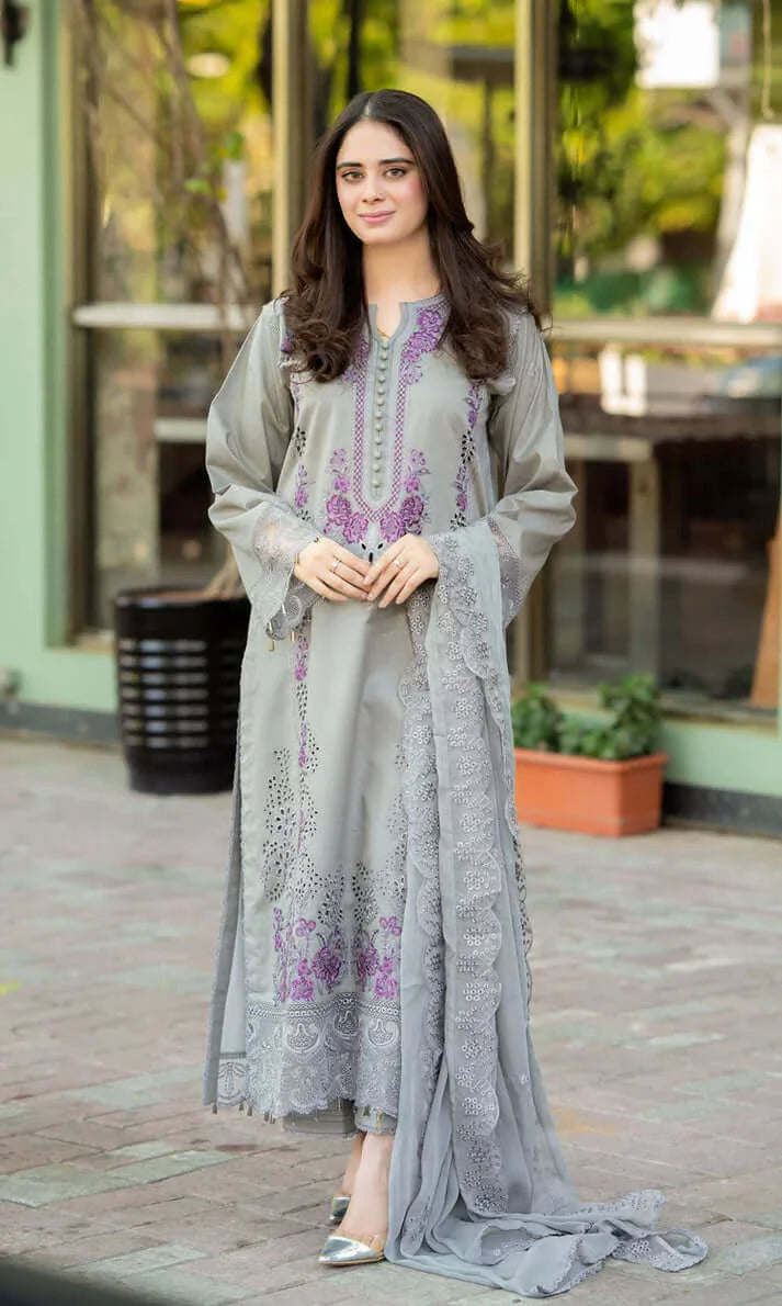 3 Piece Unstitched Heavy Embroidered Dhanak Suit with Embroidered Dhanak Wool Shawl