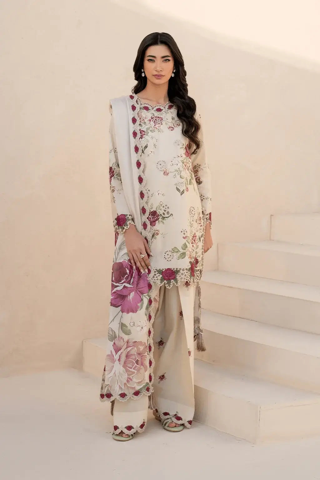 3 Piece Unstitched Embroidered Khaddar Suit with Printed Khaddar Dupatta