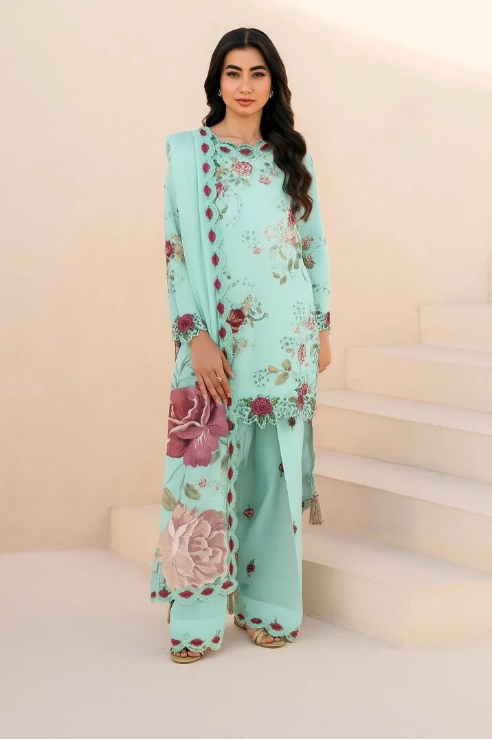 3 Piece Unstitched Embroidered Khaddar Suit with Printed Khaddar Dupatta