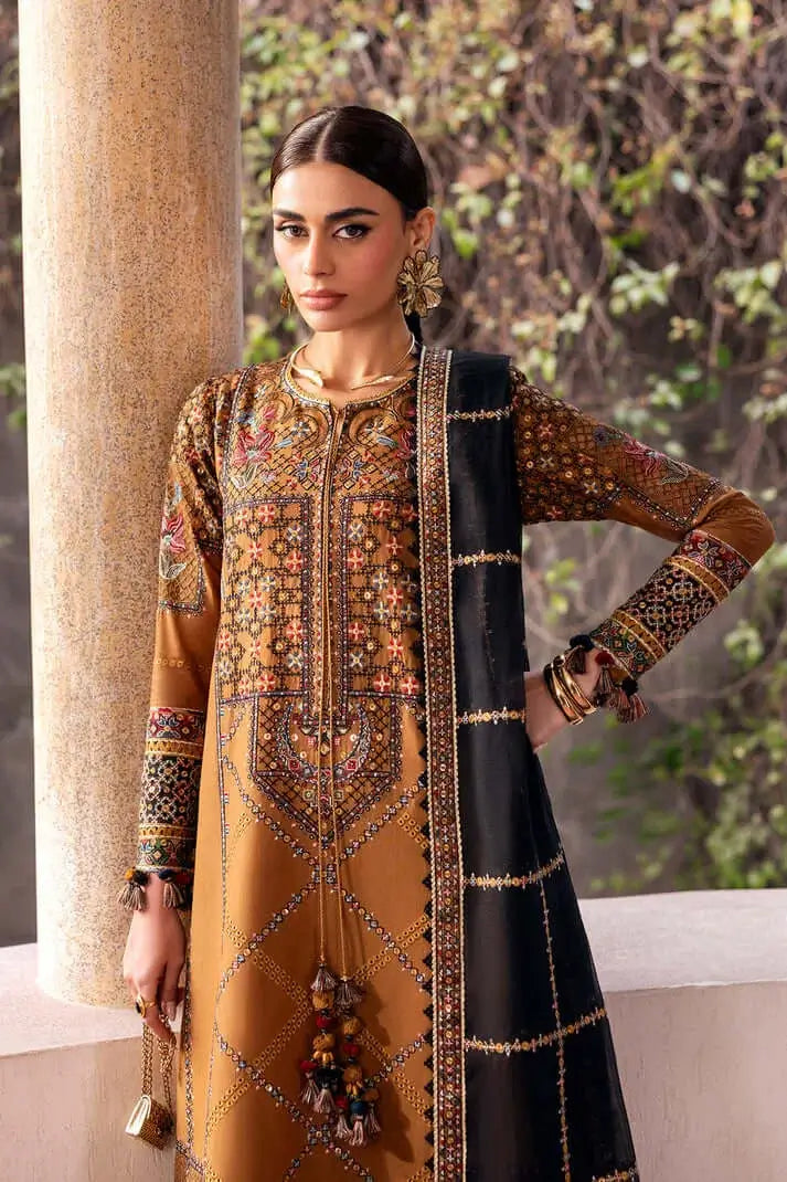 3 Piece Unstitched Heavy Embroidered Dhanak Suit with Four-sided Embroidered Dhanak Wool Shawl