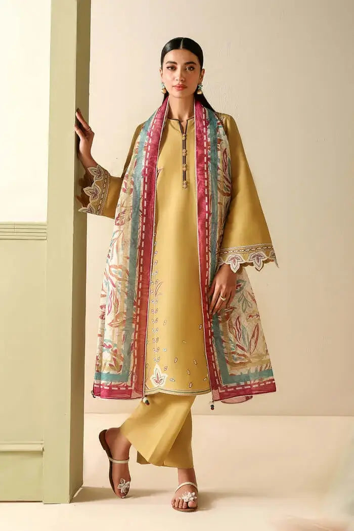3 Piece Unstitched Heavy Embroidered Dhanak Suit with Printed Woolen Shawl