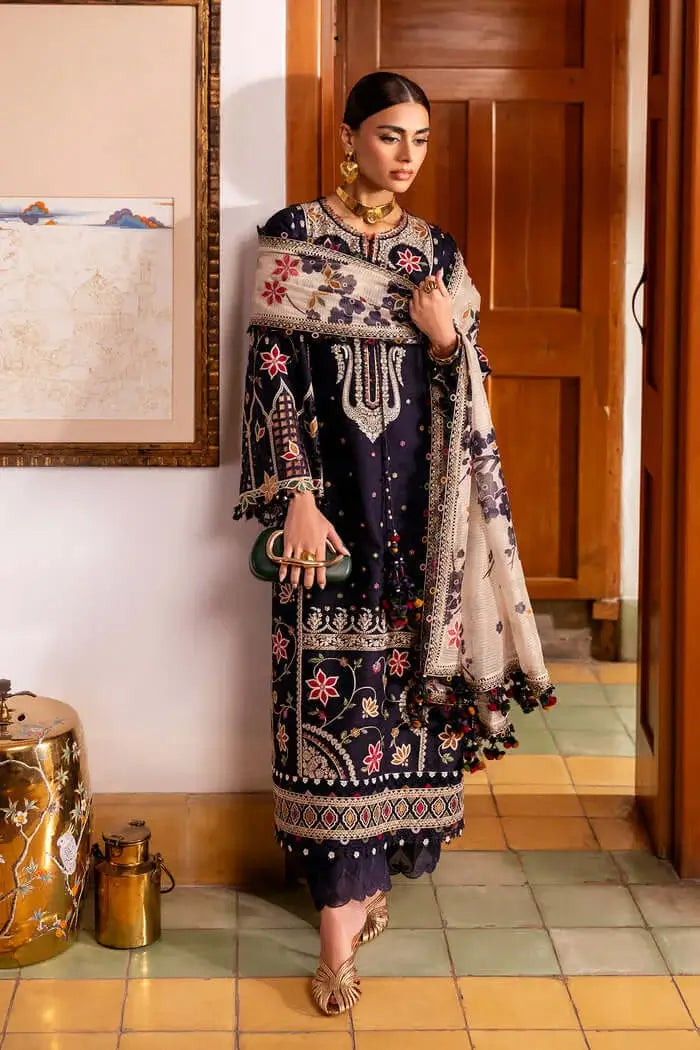 3 Piece Unstitched Heavy Embroidered Dhanak Suit with Printed Woolen Shawl