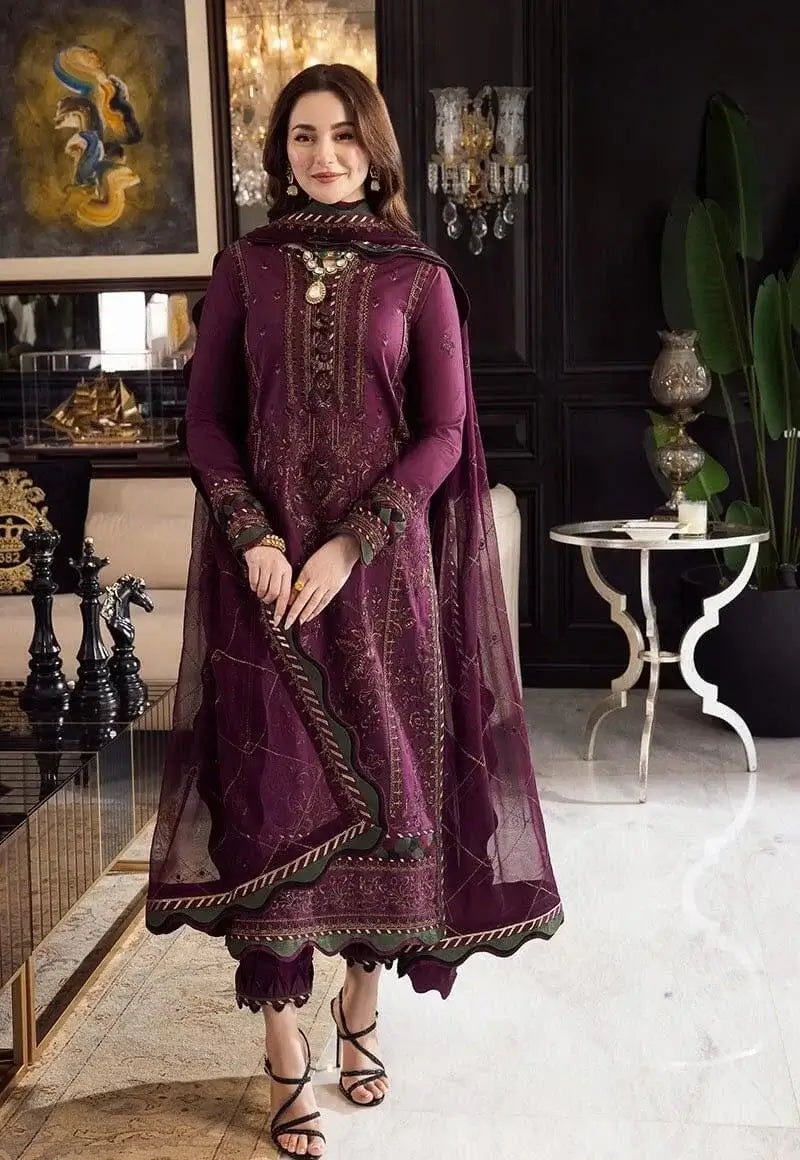 3 Piece Unstitched Heavy Embroidered Dhanak Suit with Four-sided Embroidered Chiffon Dupatta