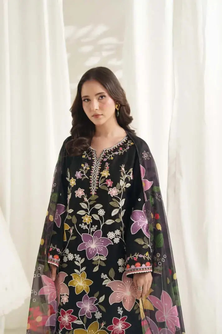 3 Piece Unstitched Heavy Embroidered Dhanak Suit with Printed Woolen Shawl