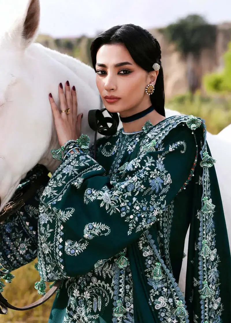 3 Piece Unstitched Heavy Embroidered Dhanak Suit with Four-sided Embroidered Dhanak Wool Shawl