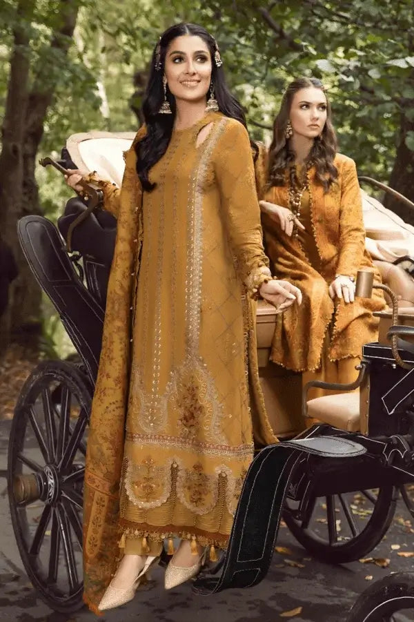 3 Piece Unstitched Heavy Embroidered Dhanak Suit with Printed Woolen Shawl