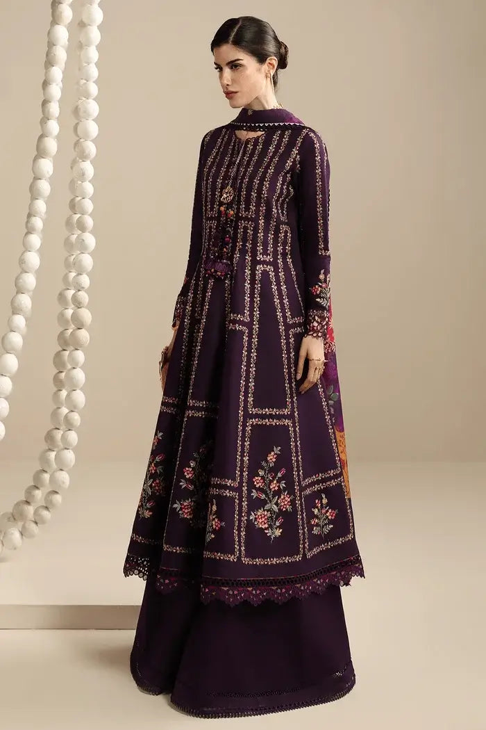 3 Piece Unstitched Heavy Embroidered Dhanak Suit with Printed Woolen Shawl