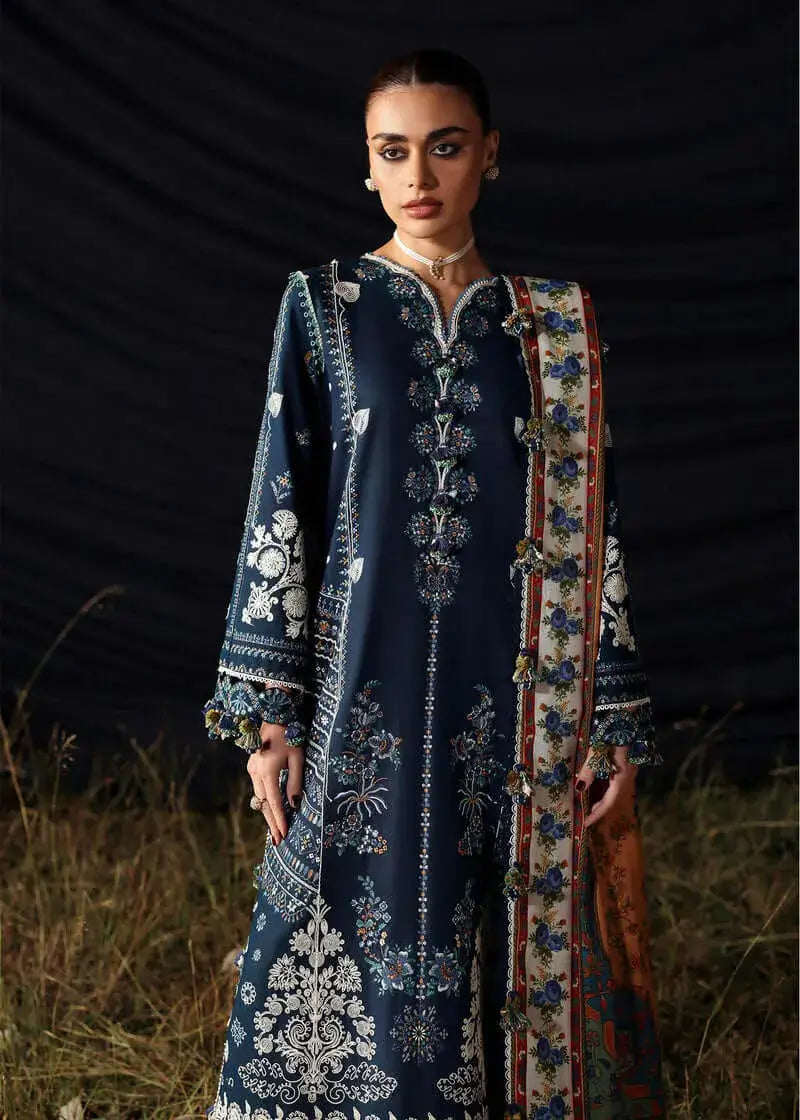 3 Piece Unstitched Heavy Embroidered Dhanak Suit with Printed Woolen Shawl