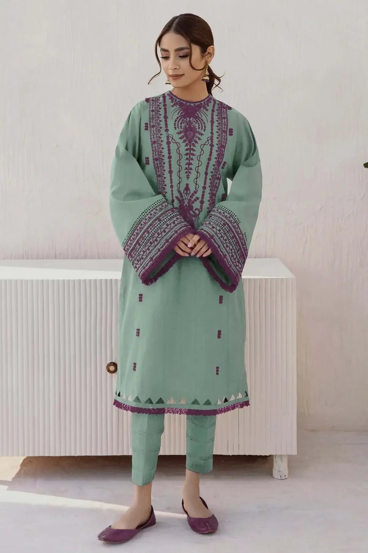 3 Piece Unstitched Heavy Embroidered Dhanak Suit with Plain Dyed Dhanak Shawl