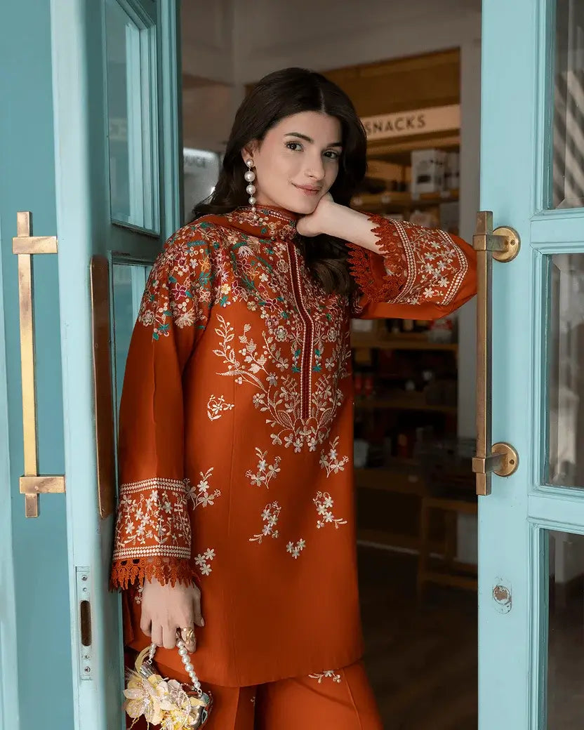 3 Piece Unstitched Heavy Embroidered Dhanak Suit with Heavy Embroidered Dhanak Shawl